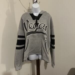 DC Classic XL Gray Vegas Hoodie with Lace-Up Neck and Striped Sleeves